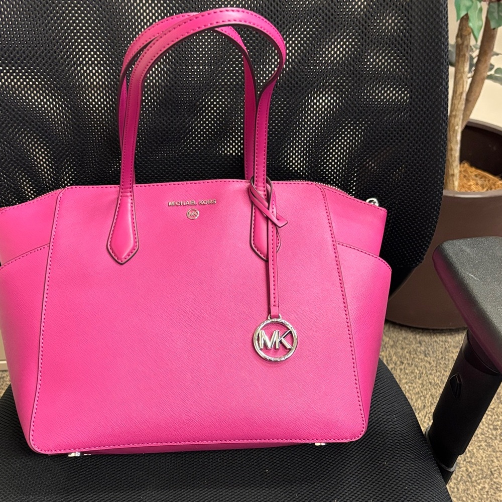 Michael Kors Fuchsia Saffiano Leather Tote with MK Charm